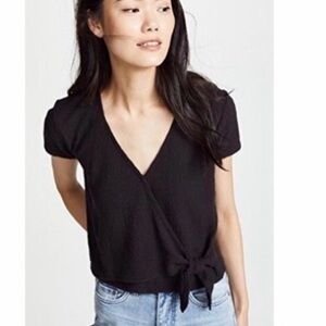 Madewell Black Texture and Thread Wrap Blouse